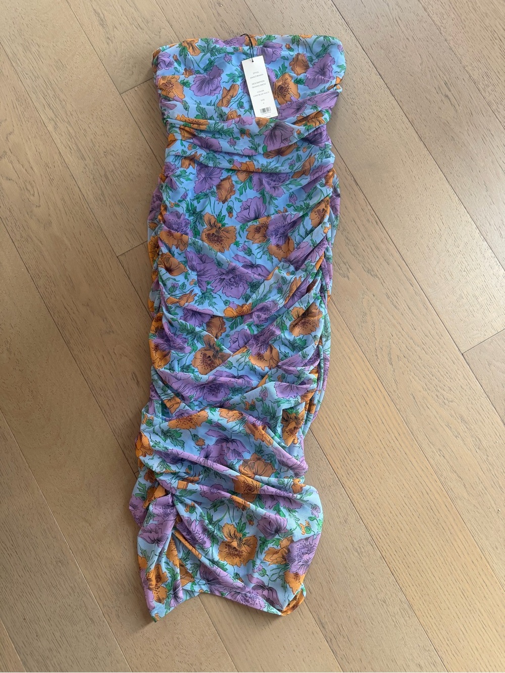 Veronica Beard Floral Strapless Ruched Midi Dress